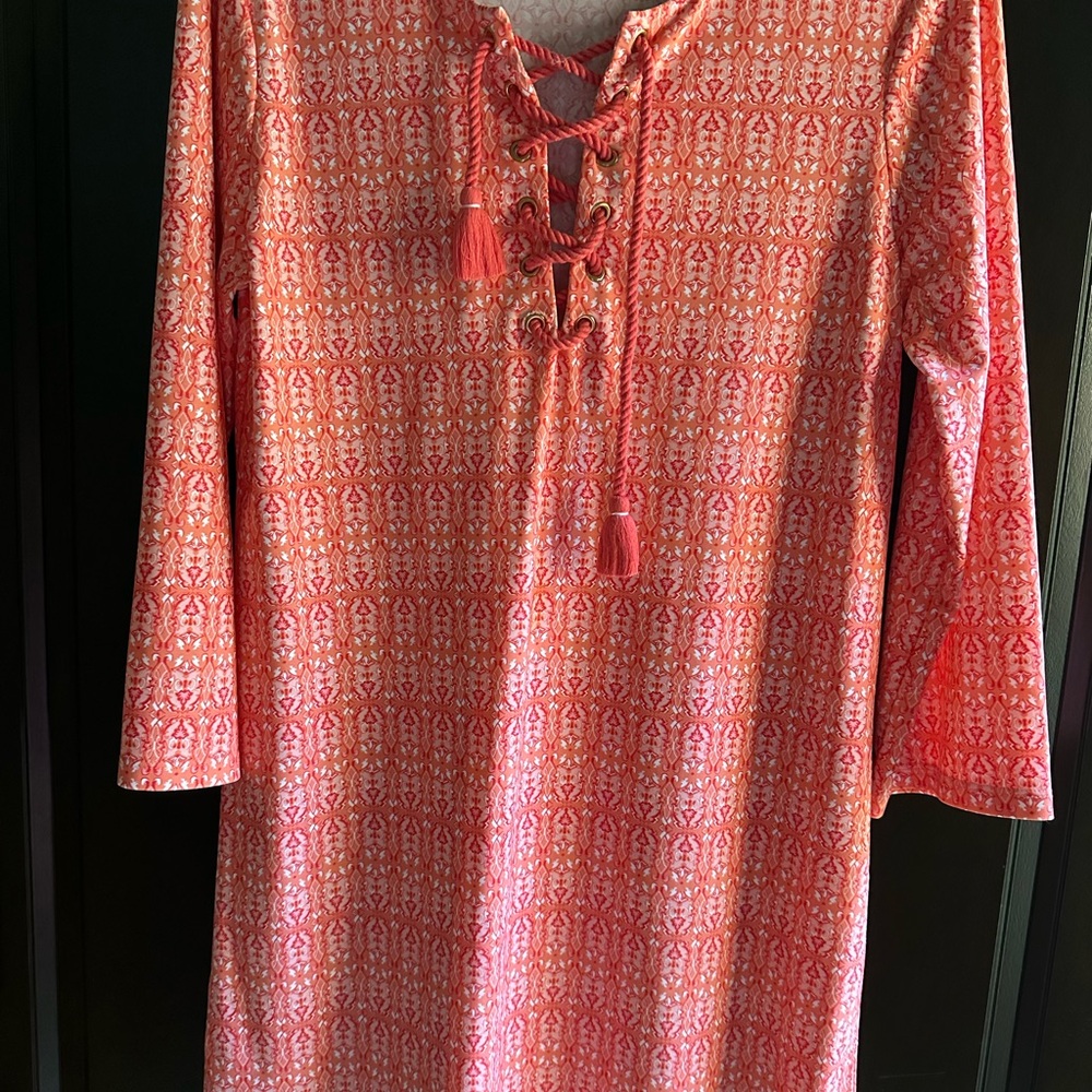 Cabana Life Orange and White Lace-Up Dress